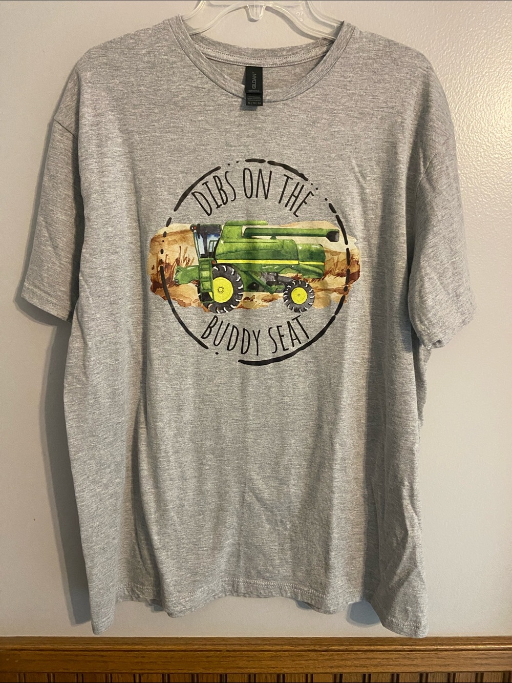 Gildan Light Gray Short Sleeve Tee with Green Tractor Graphic